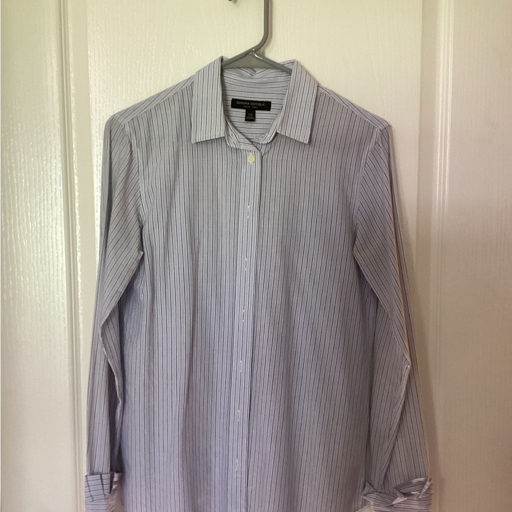 Banana Republic Women’s Blue Dress Shirt with Subtle Stripes